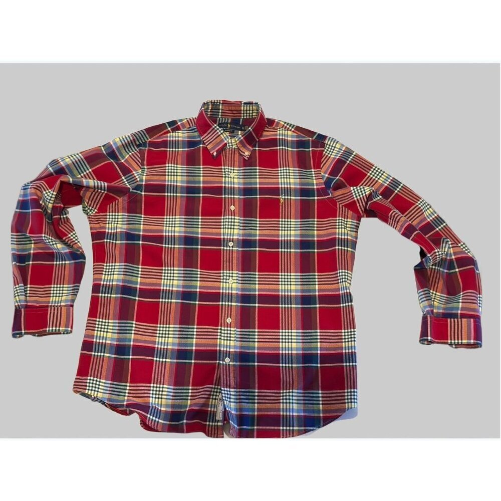 Ralph Lauren Classic Fit XL Button Down Shirt Red Plaid Pony Logo 100% Cotton